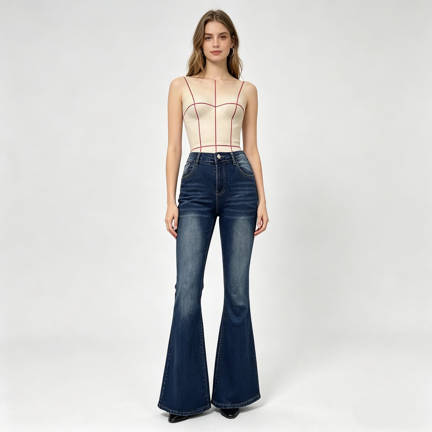 Women's Flared Jeans With Back Pocket Bow & Rhinestone Detail