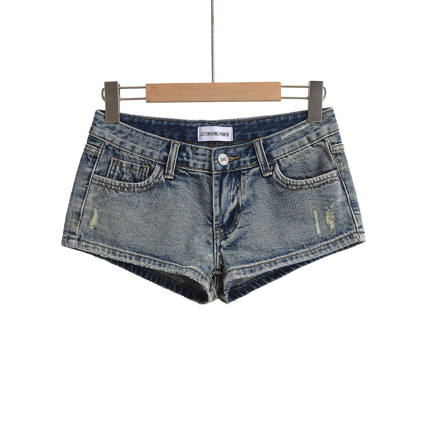 Figure-hugging Hot Pants Pocketed Washed Denim Shorts