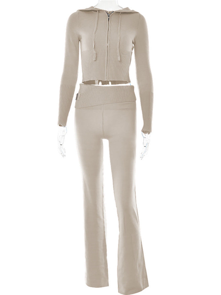 Hoodie Suit Sports Leisure Sexy Zip Long Sleeve Sweater And High Waist Long Pants Set Women's Clothing